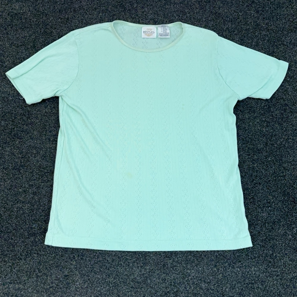 Bentley Shirt Womens M Green Pointelle Knit Crew Neck Short Sleeve Top Casual